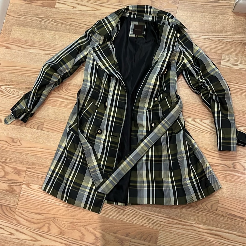 The Limited Checkered Trench Coat - Black, Green, Gray